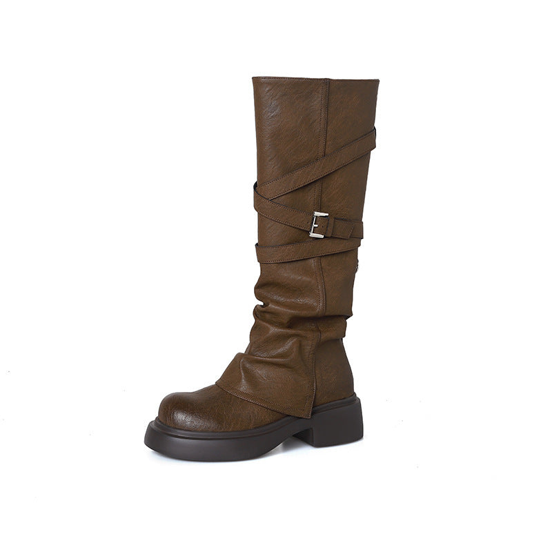Damen modische Overknee-Stiefel mit stylischem Riemen-Design EB