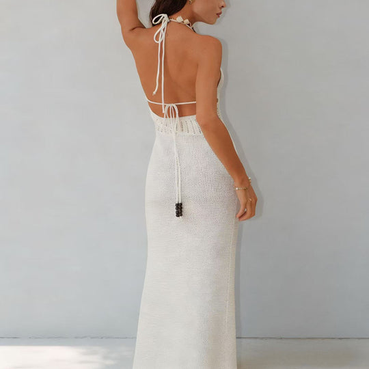 Damen elegantes Strickmaxikleid mit raffinierten Details EB