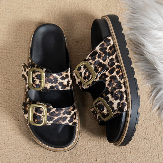 Damen modische Badesandalen mit stabilem Riemen und eleganter Animal-Print-Optik EB