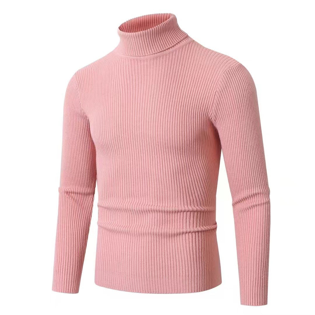 Herren nan Rippstrick Rollkragenpullover figurnaher elastischer Feinstrick EB