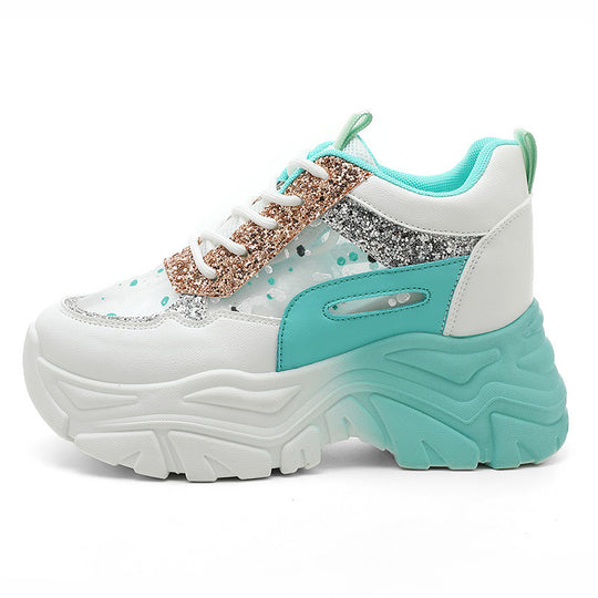 Damen Sportliche Glitter Sneakers mit trendiger Plateausohle EB