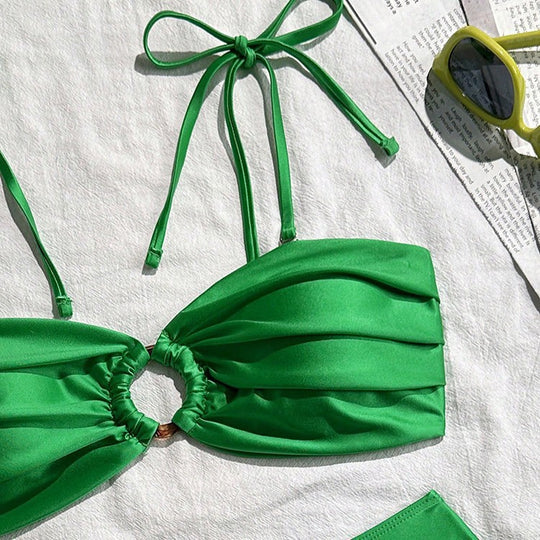 Damen Bandeau-Bikini mit dekorativem Raffung und Ringelement EB