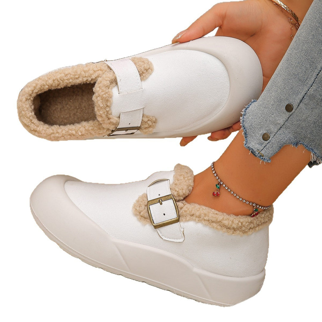 Damen Hüttenschuhe mit warmem Fleecefutter und modischem Schnallen-Detail EB