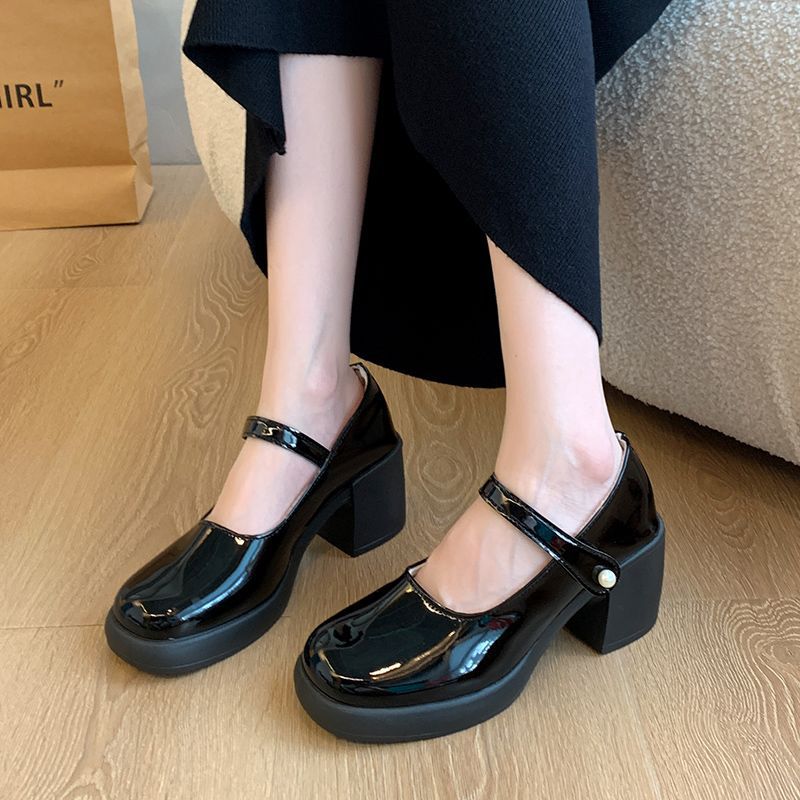 Damen elegante Mary Jane Schuhe mit Perlenschnalle EB