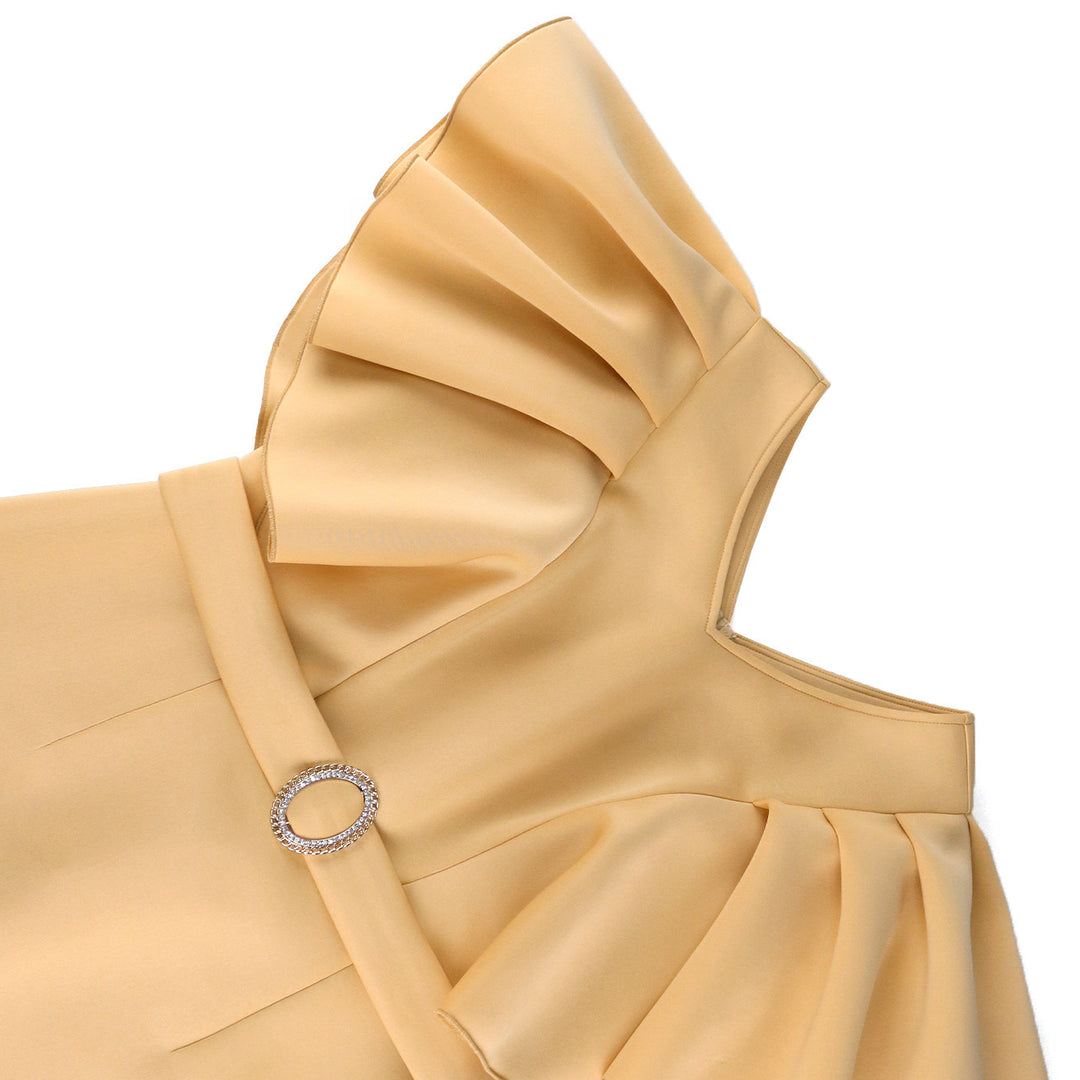 Damen figurbetontes Kleid mit voluminösen Rüschenärmeln und Taillengürtel EB