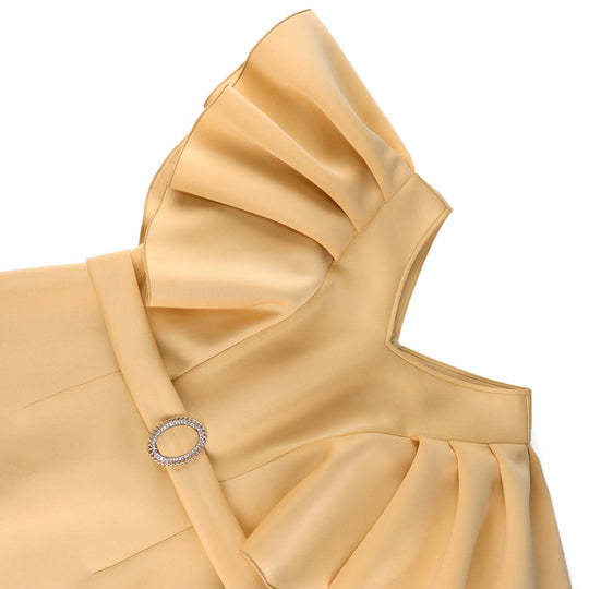 Damen figurbetontes Kleid mit voluminösen Rüschenärmeln und Taillengürtel EB