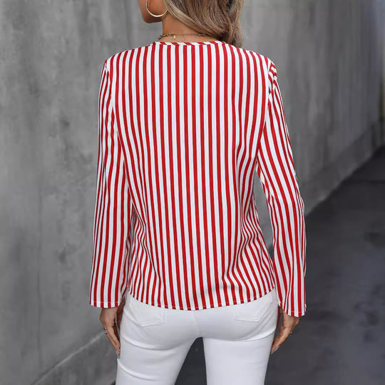 Damen Bluse mit stilvollem Streifenmuster und modernem V-Ausschnitt EB