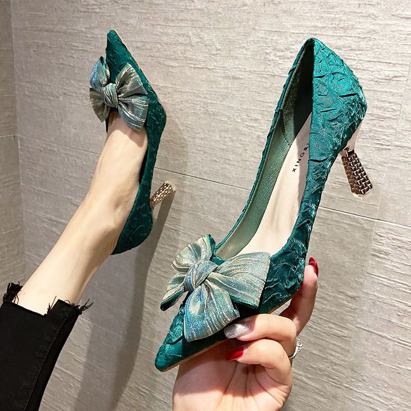 Damen elegante Pumps mit Schleifen-Detail und funkelndem Absatz EB