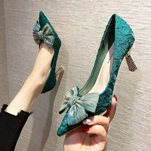 Damen elegante Pumps mit Schleifen-Detail und funkelndem Absatz EB