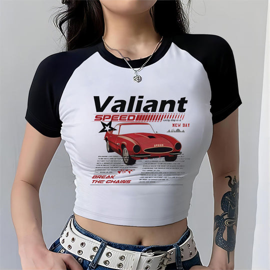 Damen Cropped T-Shirt mit auffälligem Druckdesign EB