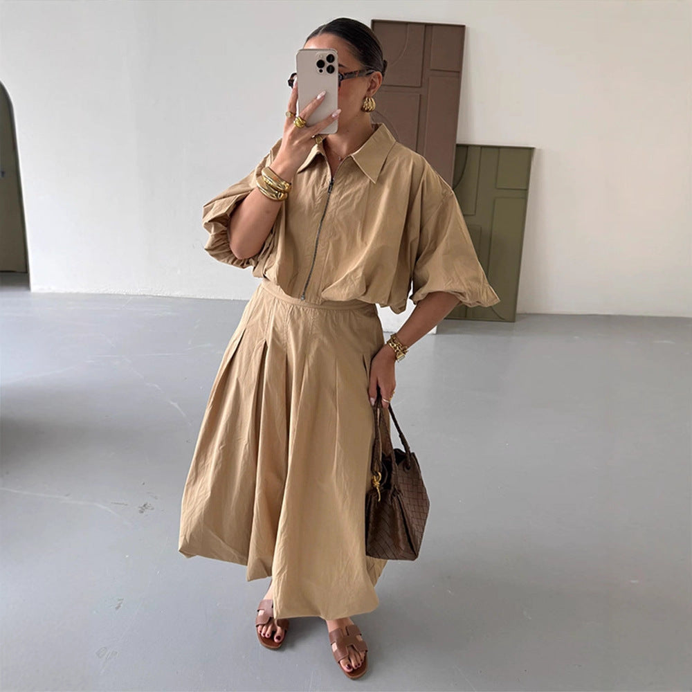 Damen nan plissierter Maxirock mit hoher Taille, kastigen Falten und fließender Silhouette EB