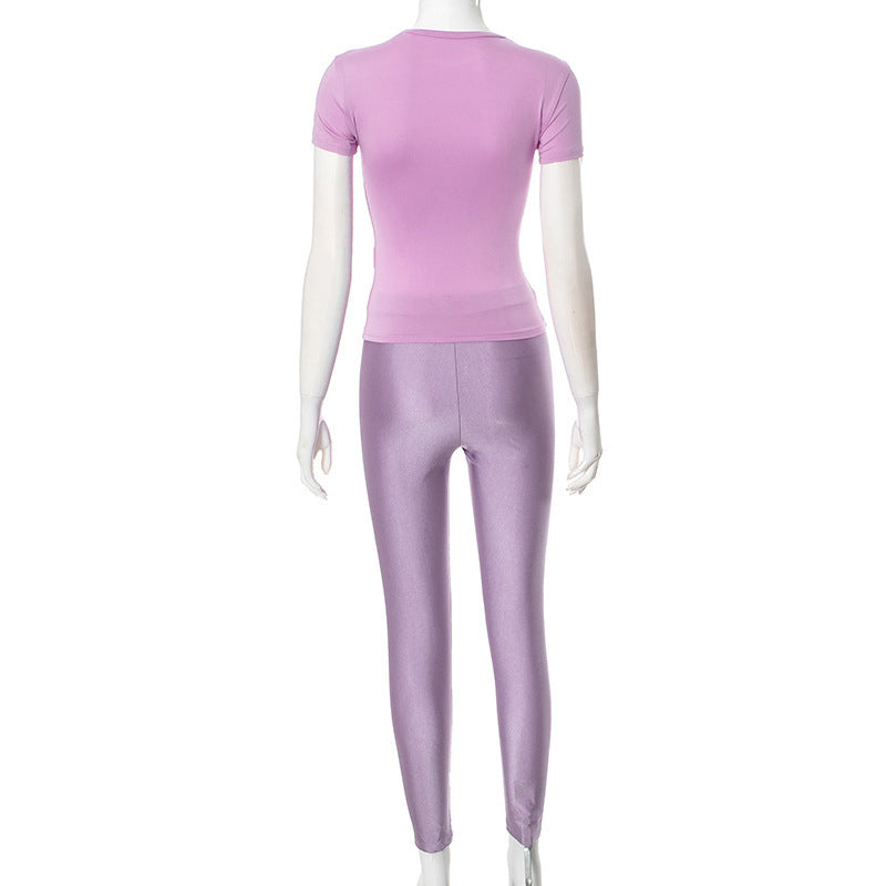 Damen Figurbetontes T-Shirt und Leggings Set EB