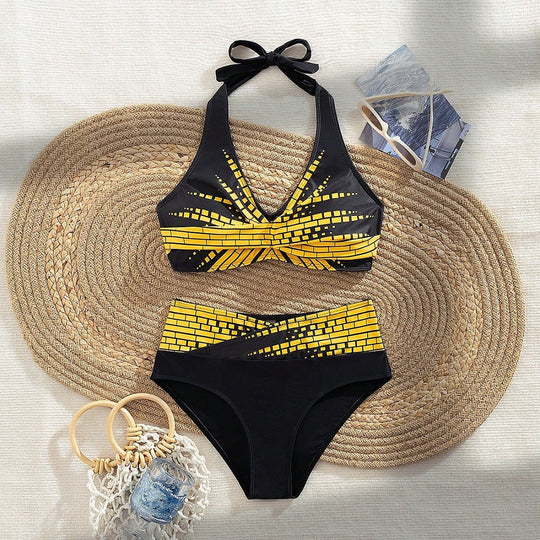 Damen Triangel-Bikini mit modischem Schnitt und graphischem Design EB