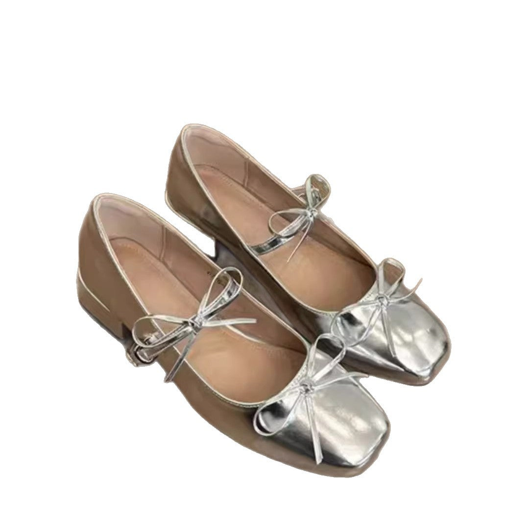 Damen elegante Ballerinas mit glänzender Oberfläche und niedlichem Schleifendetail EB