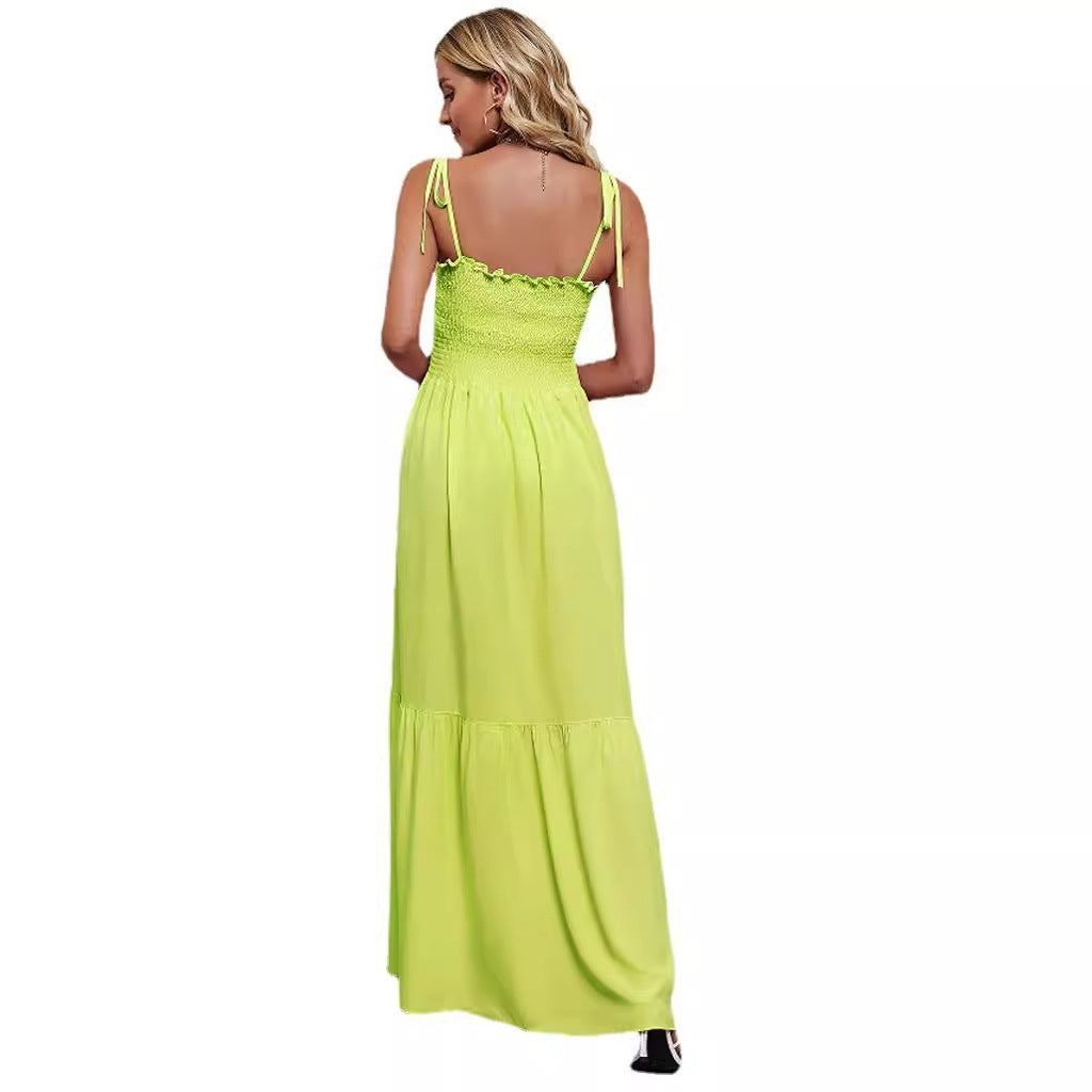 Damen Maxikleid mit elastischem Oberteil und voluminösem Rock EB