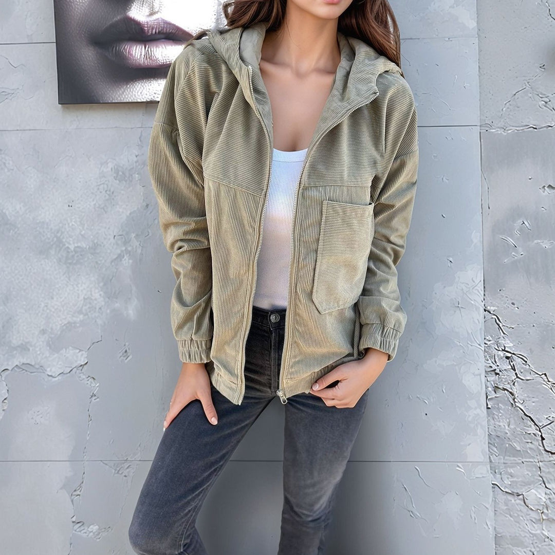 Damen leichte Kordjacke mit praktischen Taschen EB