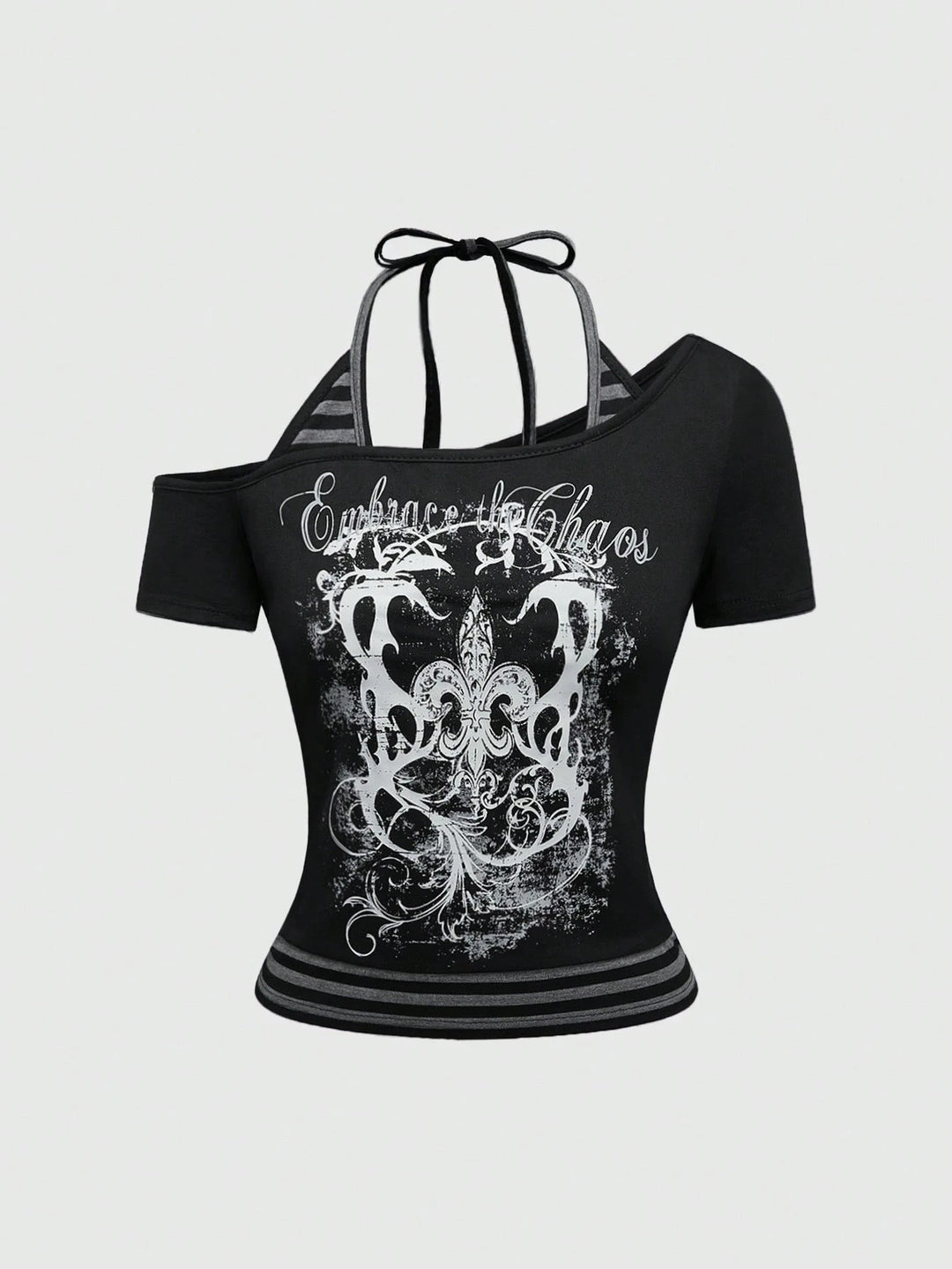 Damen Off-Shoulder Top mit grafischem Design EB