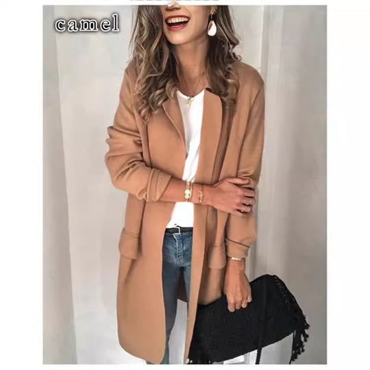 Damen Modischer und eleganter Fleece-Mantel mit praktischen Taschen EB