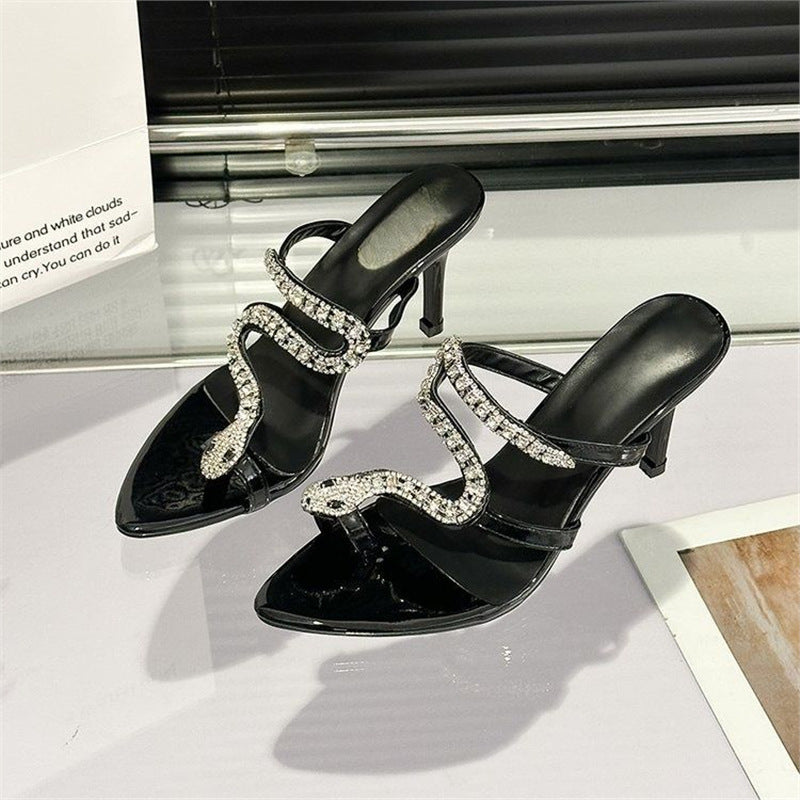 Damen elegante High Heel Sandalen mit glitzerndem Riemendesign EB