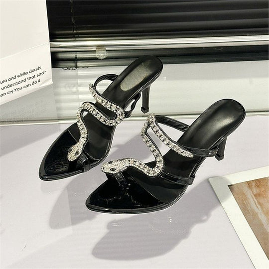 Damen elegante High Heel Sandalen mit glitzerndem Riemendesign EB