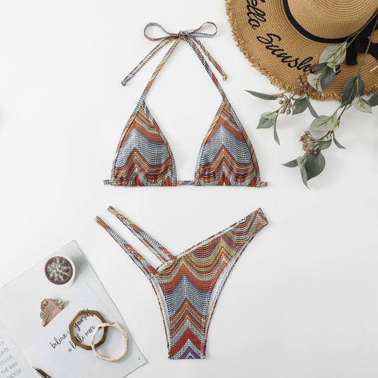 Damen Bunt gemusterter Triangel-Bikini EB