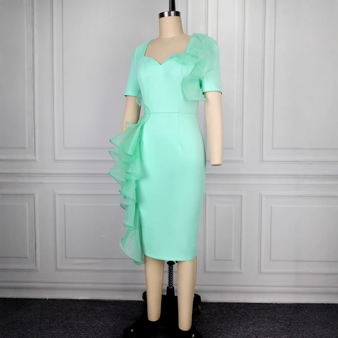 Damen figurbetontes Cocktailkleid mit elegantem Rüschendesign EB