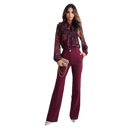 Damen Elegante Bluse mit Rüschendetails und floralem Druck EB