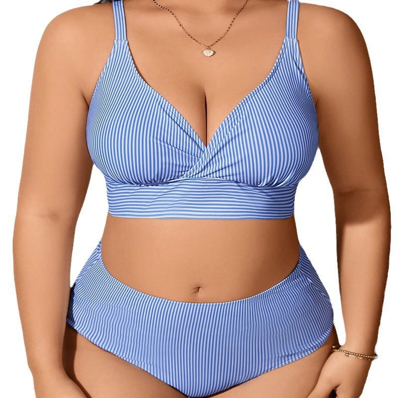 Damen Hochtaillierter Bikini mit modischem Streifenmuster EB