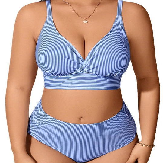 Damen Hochtaillierter Bikini mit modischem Streifenmuster EB