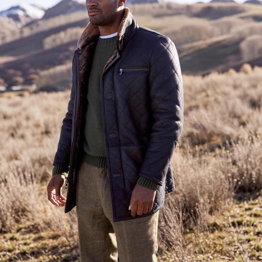 Herren Steppjacke mit luxuriösem Kunstfellkragen EB