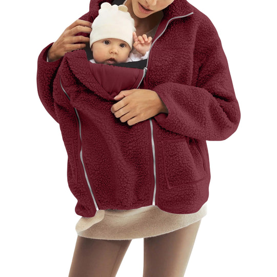 Damen nan oversized Teddyfleece Jacke mit Stehkragen und durchgehendem Reißverschluss EB