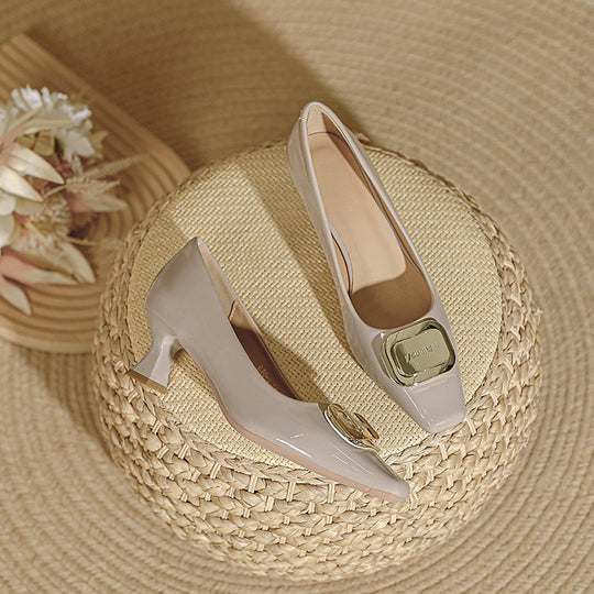 Damen elegante Pumps mit modischem Blockabsatz und geschmackvoller Schnallenapplikation EB