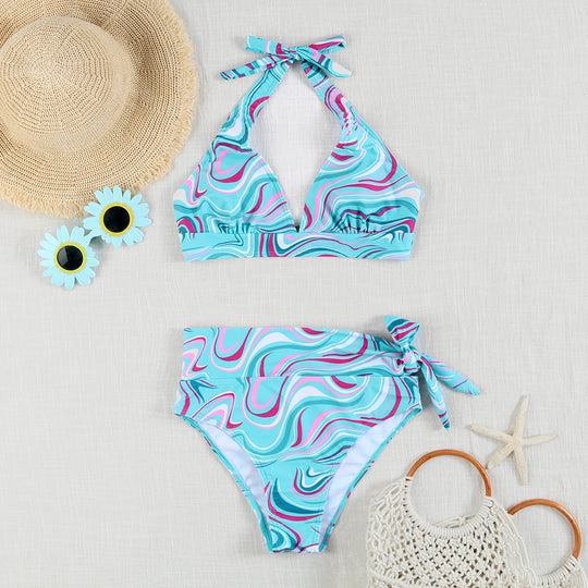 Damen Bikini-Set mit verspieltem Haltertop und hochgeschnittenem Höschen EB