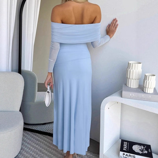 Damen Schickes Maxikleid mit schulterfreiem Design und seitlichem Schlitz EB