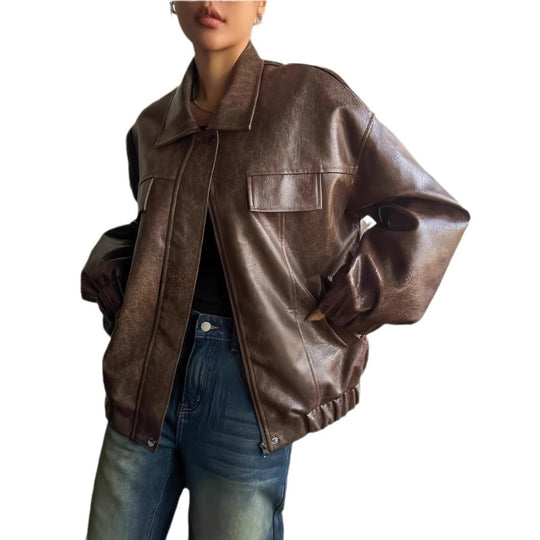 Damen Lässige oversized Kunstjacke mit praktischen Taschen EB
