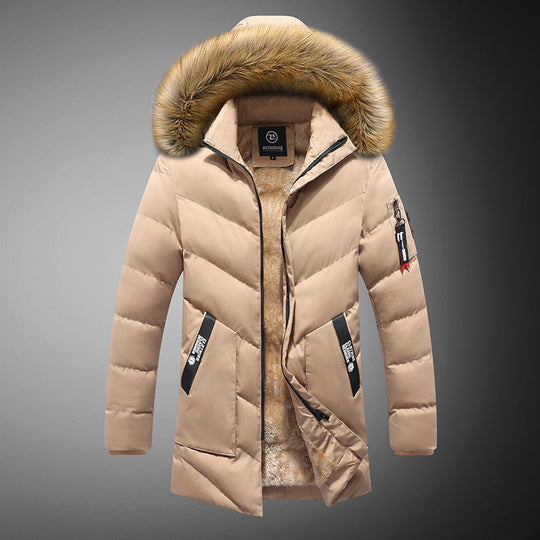 Herren gesteppte Winterjacke mit abnehmbarem Kunstfellkragen und praktischen Taschen EB