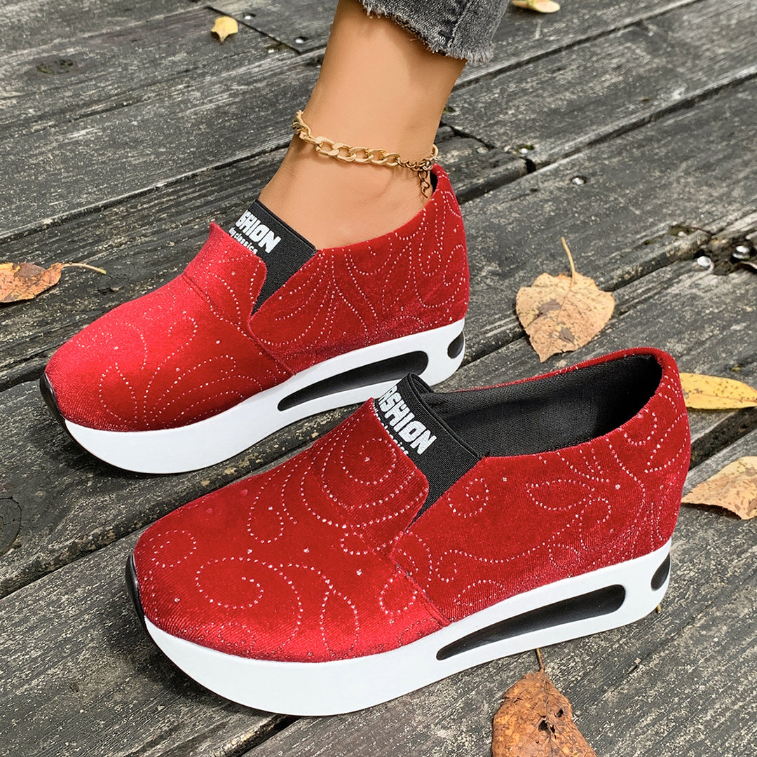 Damen Bequeme Slip-On Sneakers mit Glitzer-Design EB