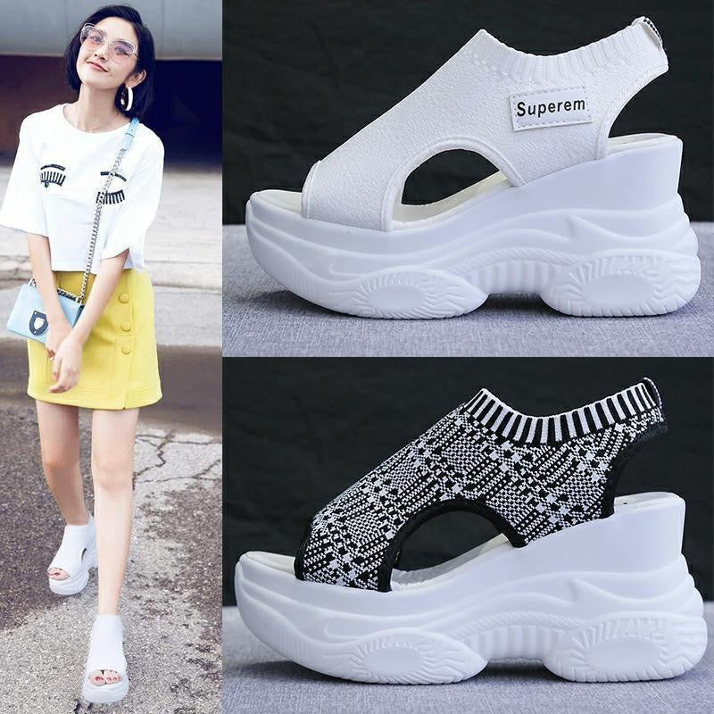 Damen modische Plateau-Sandalen mit atmungsaktivem Netzmaterial und rutschfester Sohle EB