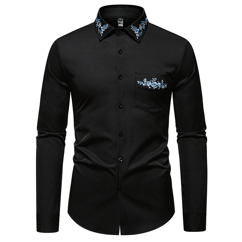 Herren Langarmhemd mit floralem Stickdesign EB