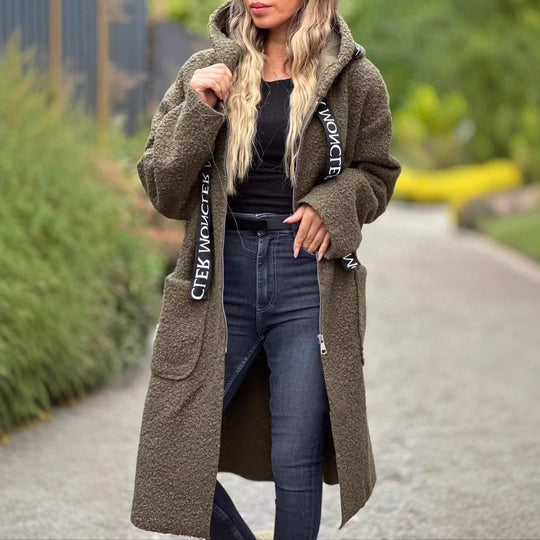 Damen Modischer Oversized-Fleece-Mantel mit praktischen Taschen und Kapuze EB
