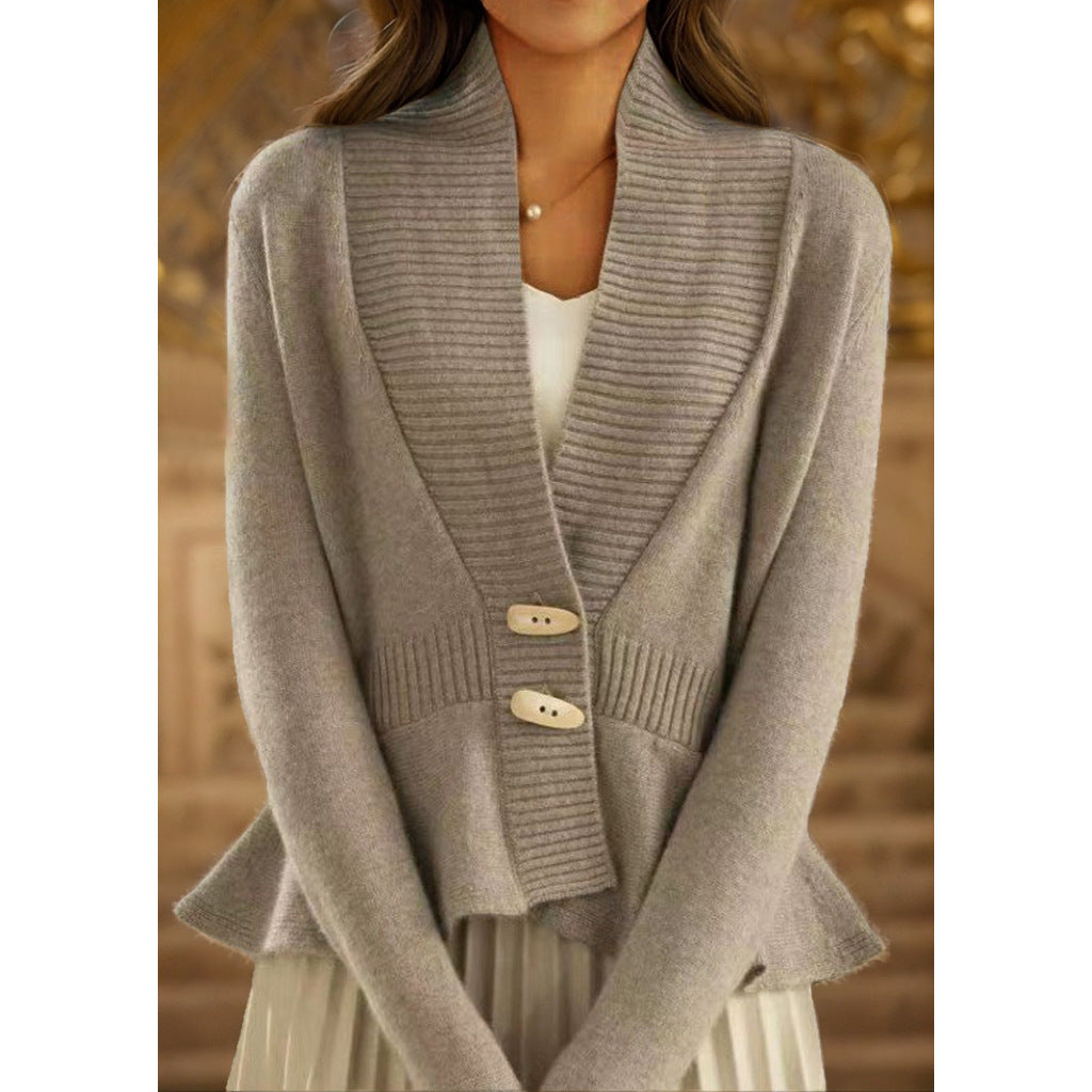 Damen nan kuscheliger Strickcardigan mit Schalkragen, gerippter Blende und schmalem Schößchen EB