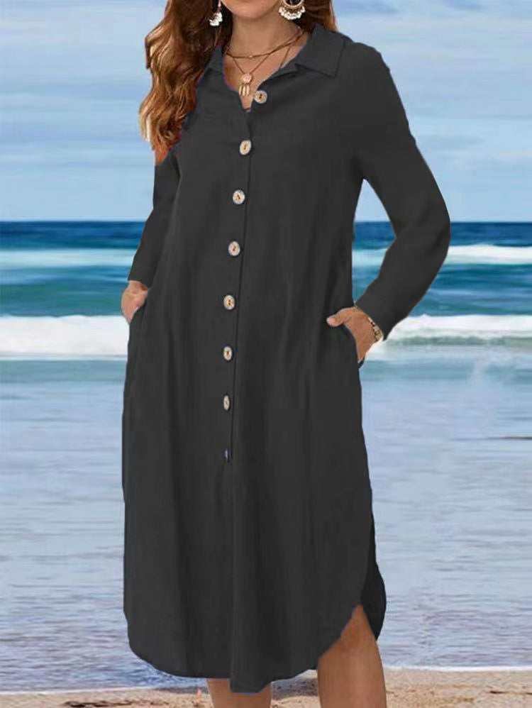 Damen Hemdkleid mit Knopfleiste und Seitenschlitzen EB