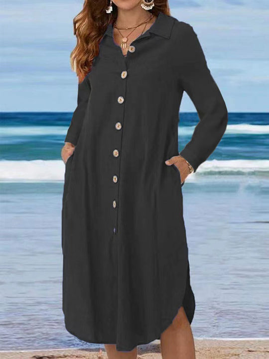 Damen Hemdkleid mit Knopfleiste und Seitenschlitzen EB