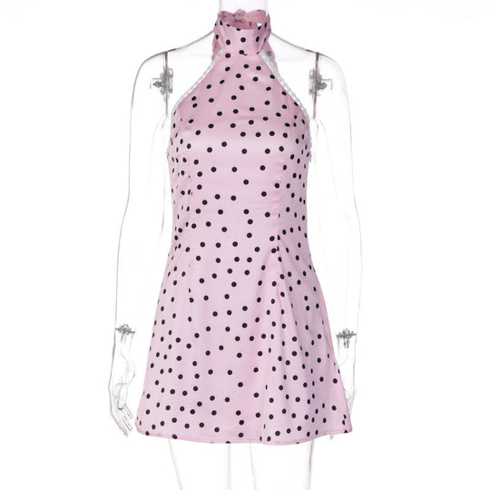 Damen Polka-Dot Minikleid mit hohem Kragen und A-Linien-Schnitt EB