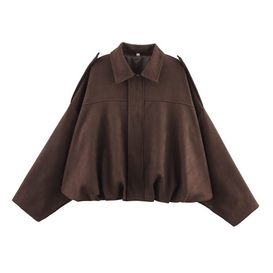 Damen nan Oversize-Kurzjacke mit Ballon-Saum, Schulterpatten und verdeckter Frontleiste EB