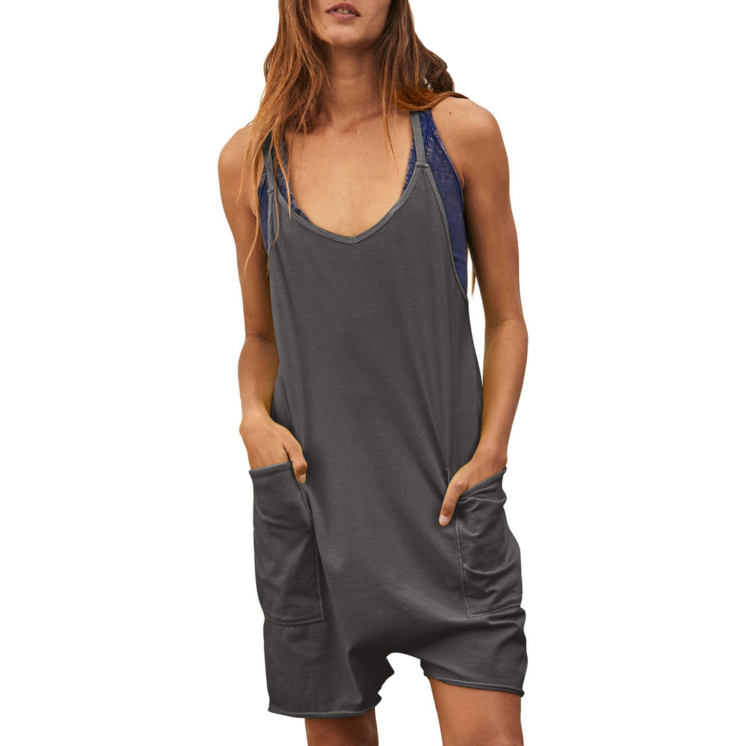 Damen komfortabler Overall mit tiefem Ausschnitt und praktischen Taschen EB