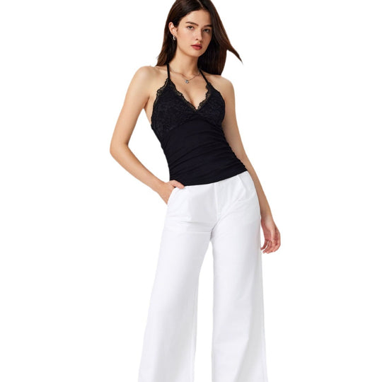 Damen Spitzen- und Jersey-Top mit raffiniertem Ausschnitt und verstellbaren Trägern EB
