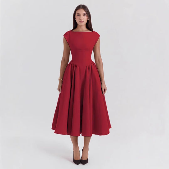 Damen Midi-Kleid mit elegantem A-Linien Schnitt und schickem Quadrat-Ausschnitt EB