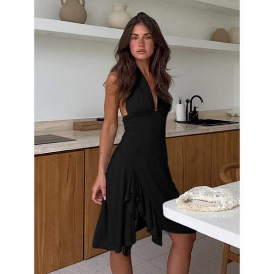 Damen Wickelkleid mit elegantem Halsausschnitt und asymmetrischem Saum EB