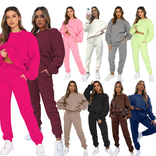 Damen nan zweiteiliges Cozy-Loungewear-Set mit Oversize-Rundhals und hochgeschnittener Jogginghose mit Kordelzug EB